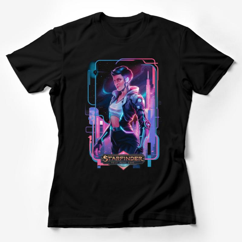 Sci-Fi Roleplay Game T-Shirt, Starfinder Inspired Graphic Tee, Cyberpunk Female Character Shirt, Futuristic Gaming Apparel, Casual Wear Female T-Shirt