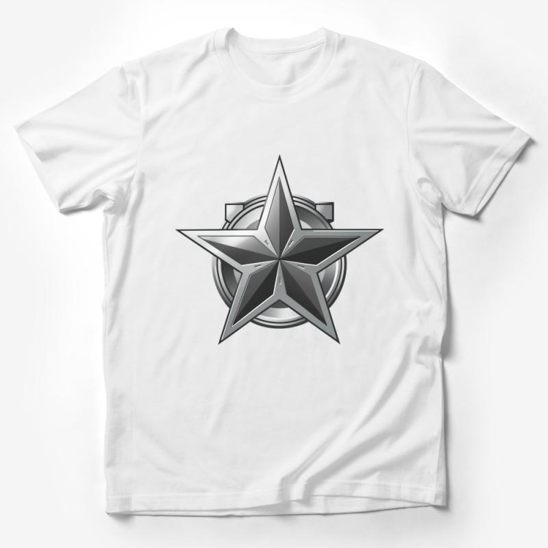 Unisex Silver Star Graphic Tee, Modern Metallic Print T-Shirt, Cool Star Emblem Casual Shirt Male T-Shirt