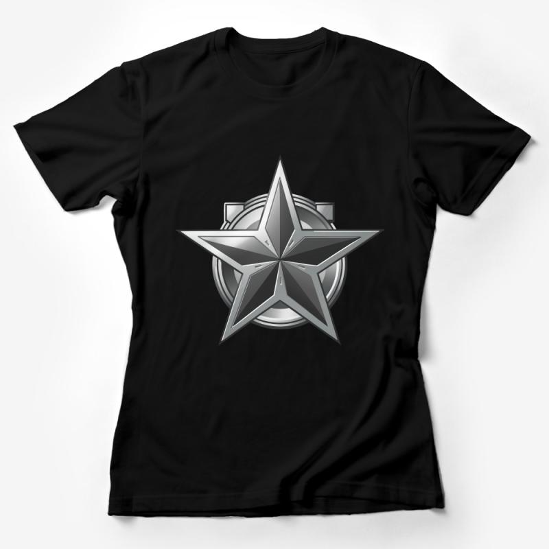 Unisex Silver Star Graphic Tee, Modern Metallic Print T-Shirt, Cool Star Emblem Casual Shirt Female T-Shirt