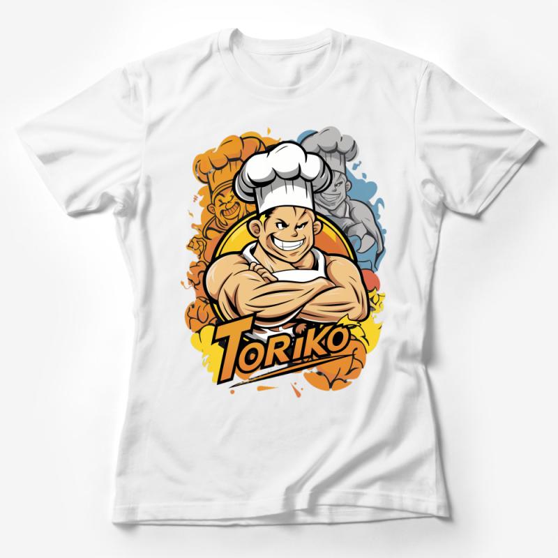 Cartoon Chef Muscle Tee, Fun Foodie Graphic T-Shirt, Anime Style Cook Shirt, Comfortable Casual Streetwear Female T-Shirt