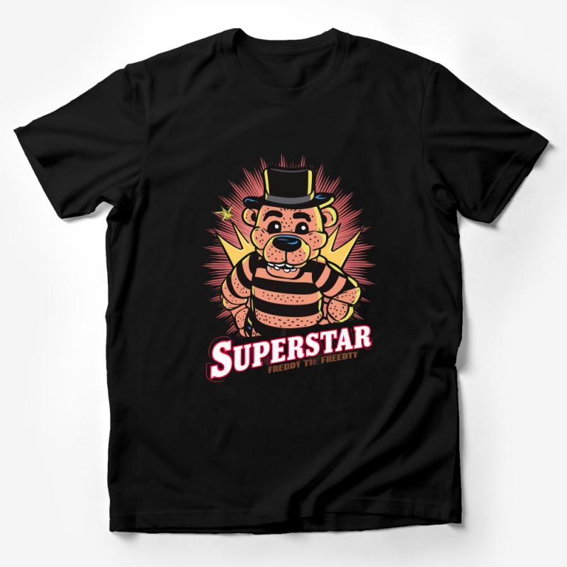 Cartoon Bear Superstar T-Shirt, Freddy the Friendly Graphic Tee, Vibrant Kids' Character Shirt, Unique Animal Top for All Ages Male T-Shirt