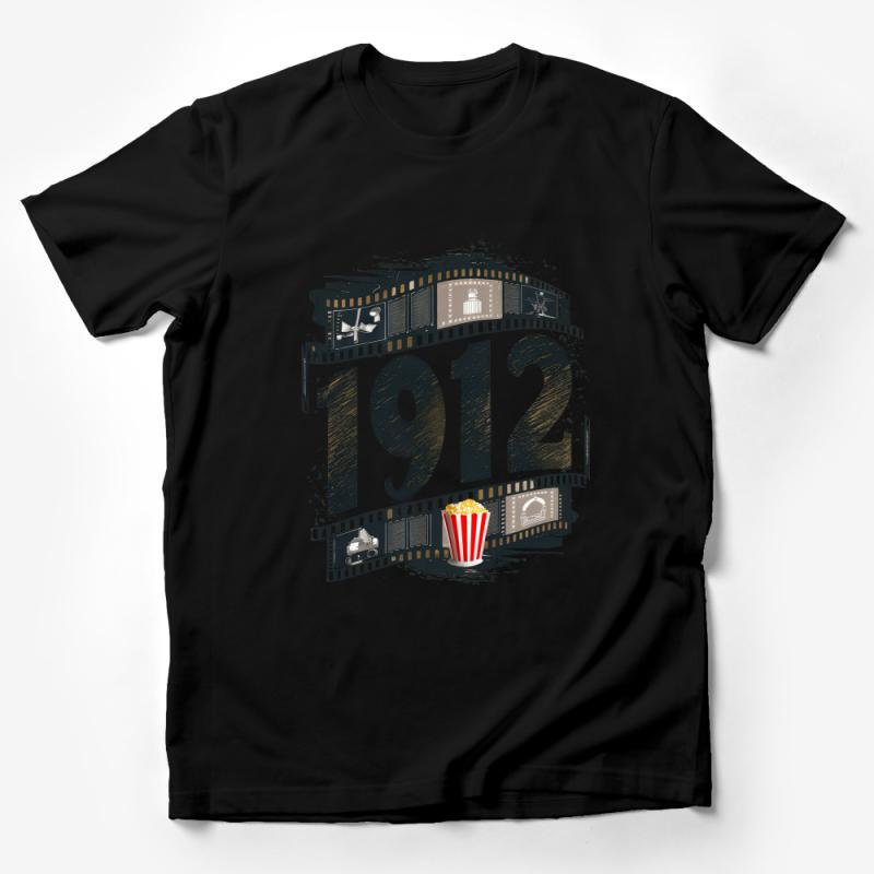 Vintage 1912 Movie Film Strip Graphic T-Shirt, Classic Cinema Enthusiast Tee, Retro Film Buff Gift, Unisex Casual Shirt, Cool Popcorn Top Male T-Shirt