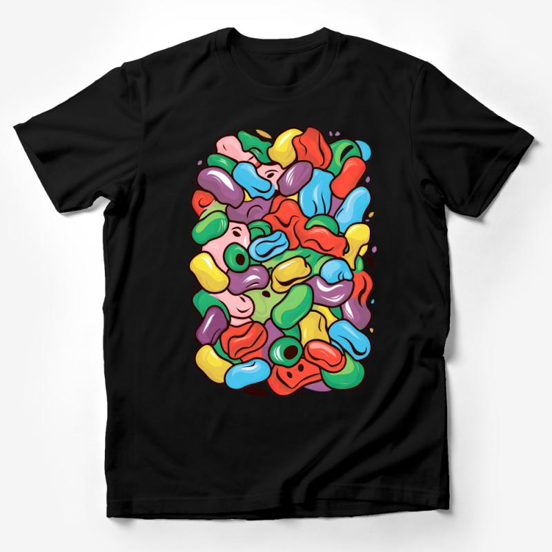 Colorful Abstract Jellybean Graphic Tee, Fun Summer Casual T-Shirt, Unisex Jelly Bean Art Shirt Male T-Shirt