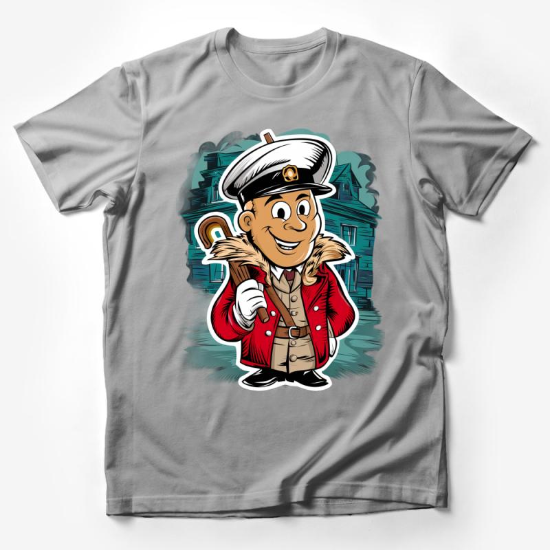 Nautical Captain Cartoon T-Shirt, Vintage Sailor Character Shirt, Maritime Adventure Tee, Unisex Graphic Top Male T-Shirt