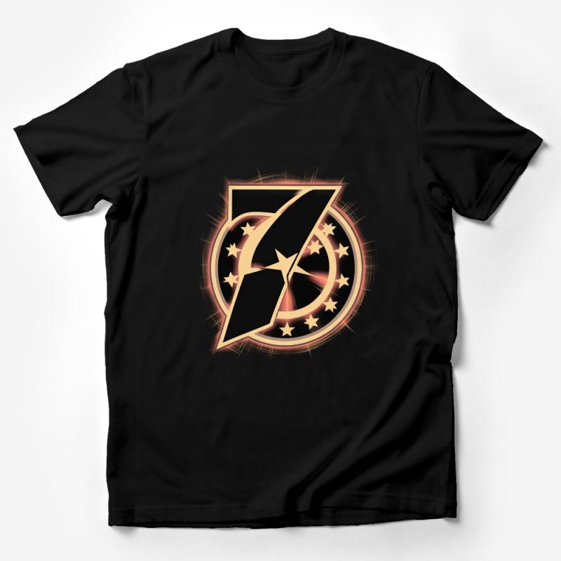 Graphic T-Shirt with Black and Gold Shield Design, Star Motif, Unisex Tee, Trendy Casual Wear, Gift Idea Male T-Shirt