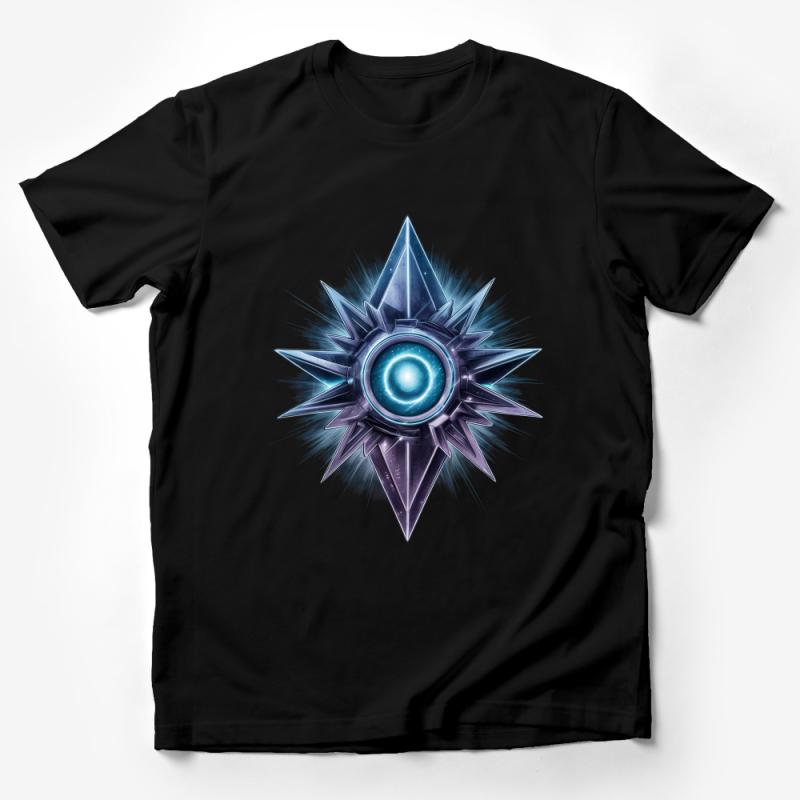 Unique Blue Crystal Starburst Graphic Tee, Cool Fantasy Sci-Fi Design Unisex T-Shirt Male T-Shirt