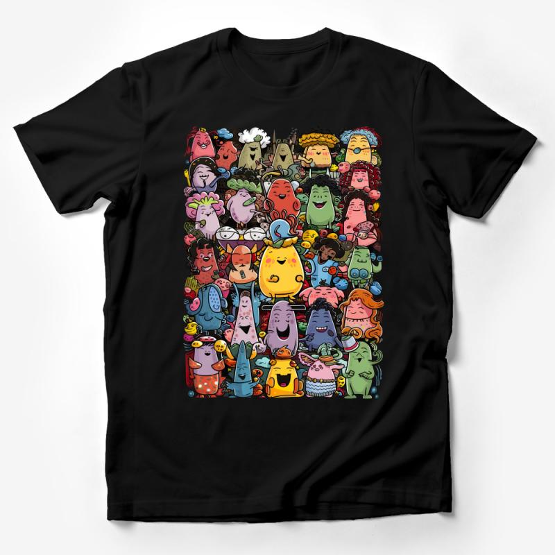 Colorful Cartoon Characters T-Shirt, Fun Quirky Art Tee, Unique Illustration Shirt, Gift for Cartoon Lovers, All Sizes Available Male T-Shirt