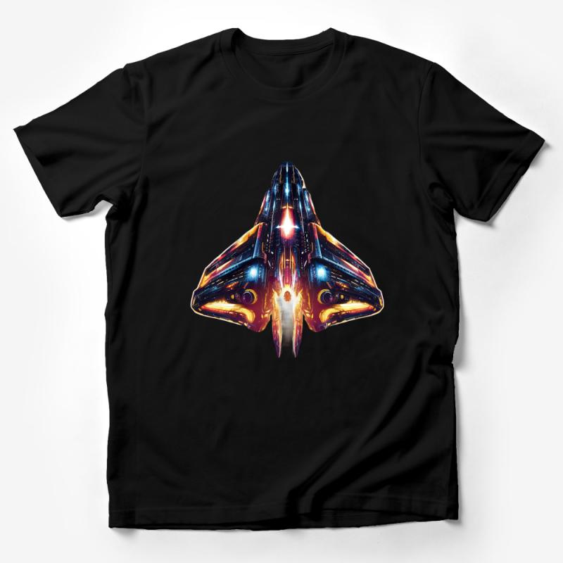 Sci-Fi Spaceship T-Shirt, Futuristic Cosmic Ship Tee, Vibrant Spacecraft Design, Unisex Space Lover Apparel Male T-Shirt