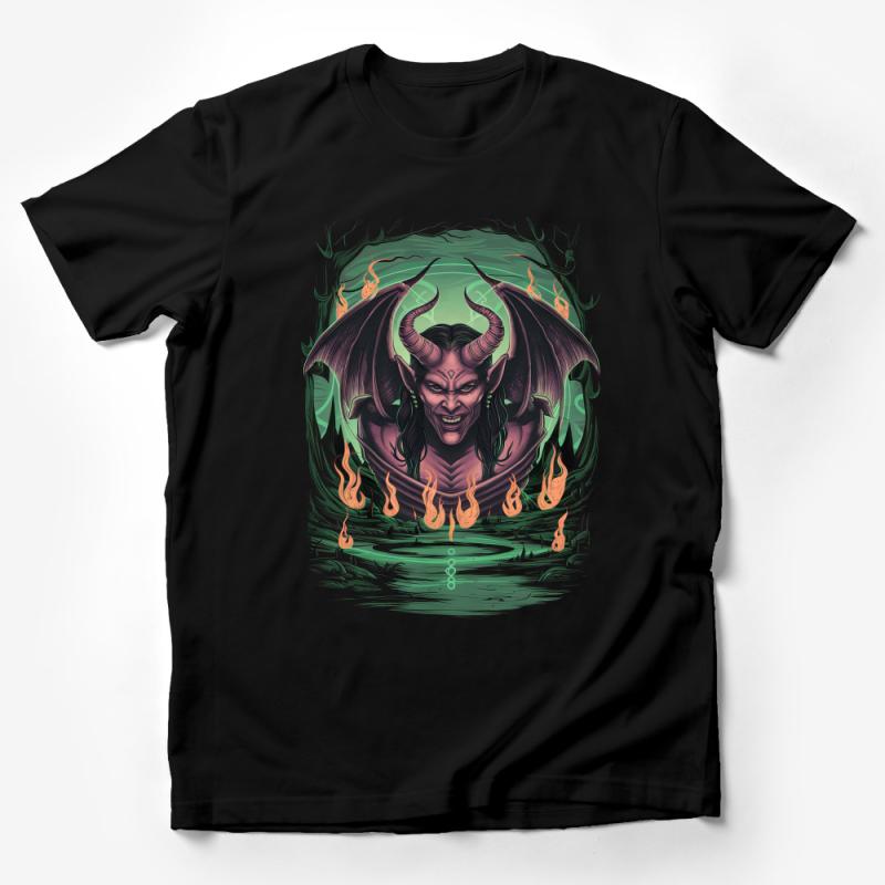 Fantasy Demon Art T-Shirt, Unisex Graphic Tee, Dark Fantasy Creature Illustration, Fire and Horns Design, Unique Goth Apparel Male T-Shirt