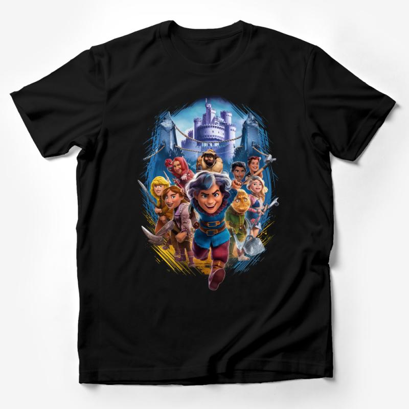 Adventure Castle Fantasy Graphic T-Shirt, Unisex Crewneck Tee, Stylish Cartoon Characters Shirt, Casual Wear for All Ages Male T-Shirt