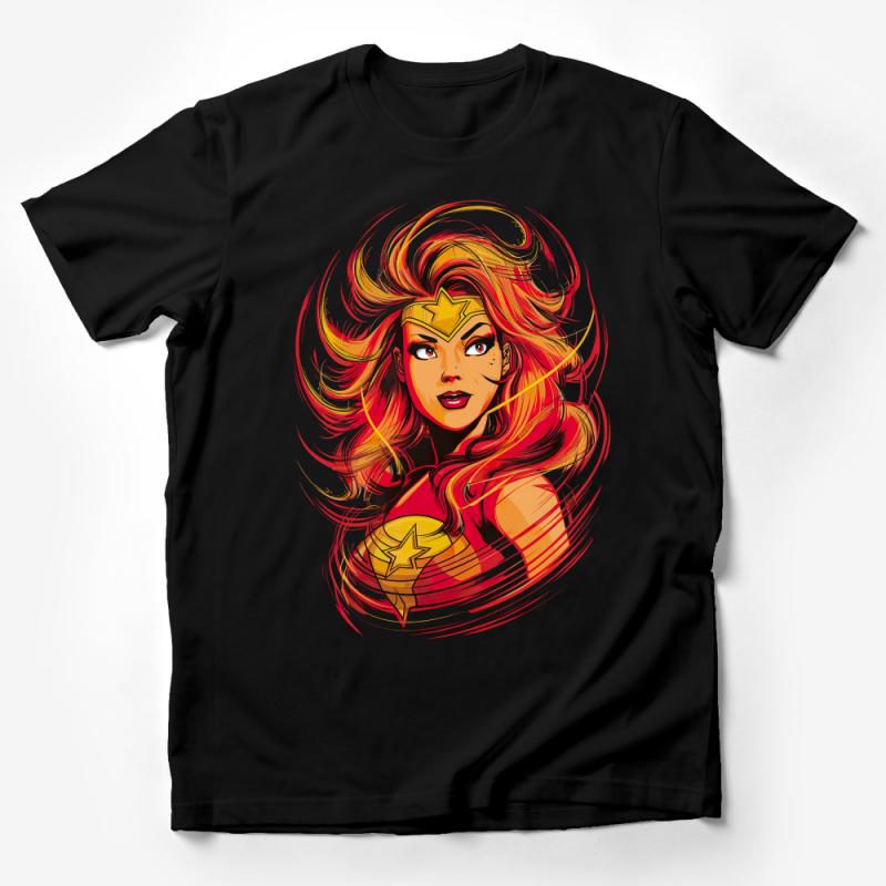 Women's Superhero T-Shirt, Vibrant Comic Art Tee, Casual Cosplay Top, Bold Graphic Shirt, Unique Pop Culture Apparel, Gift for Her Male T-Shirt