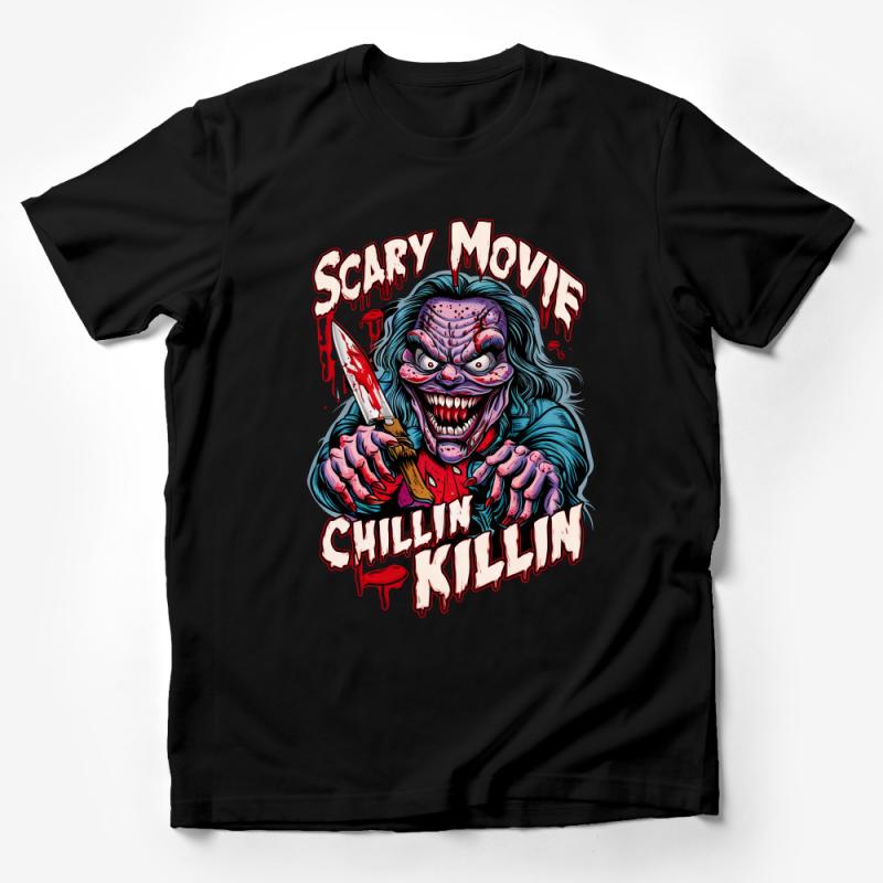 Scary Movie Horror Clown T-Shirt, Chillin Killin, Halloween Costume, Creepy Clown Graphic Tee, Horror Fan Gift Idea, Unisex Shirt Male T-Shirt