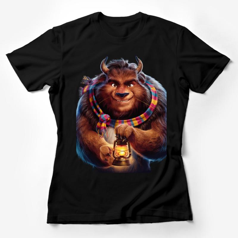 Fantasy Beast Cartoon Character Lantern Graphic Tee, Unisex Animated Movie T-Shirt, Unique Creature Design, Casual Wear Female T-Shirt