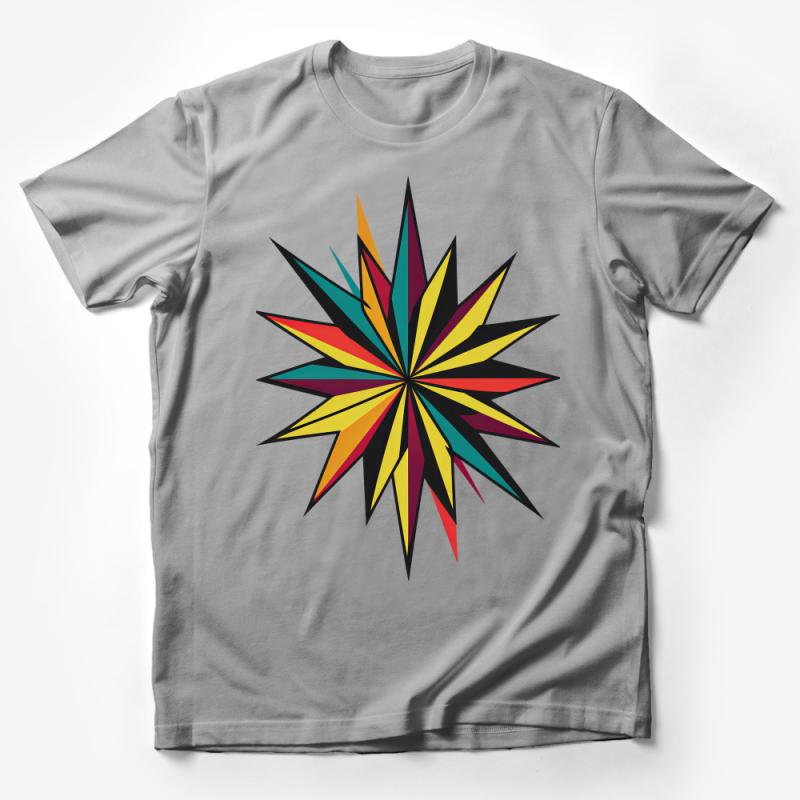 Unisex Colorful Geometric Starburst Tee, Vibrant Abstract Graphic T-Shirt, Casual Modern Art Apparel for All Male T-Shirt