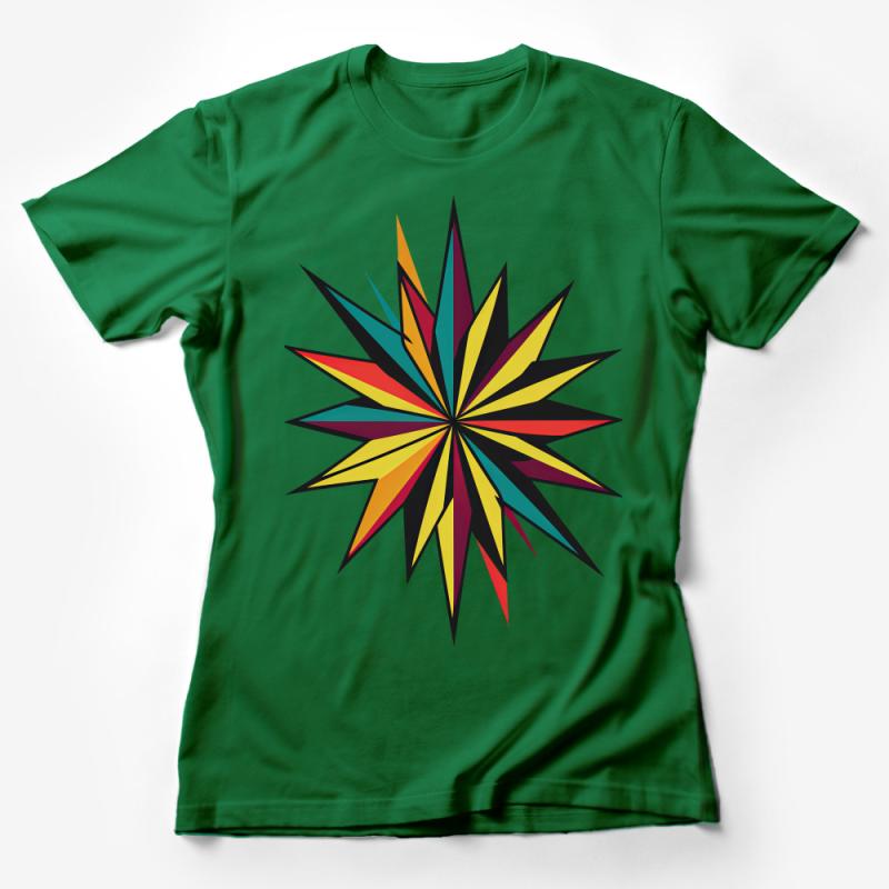 Unisex Colorful Geometric Starburst Tee, Vibrant Abstract Graphic T-Shirt, Casual Modern Art Apparel for All Female T-Shirt