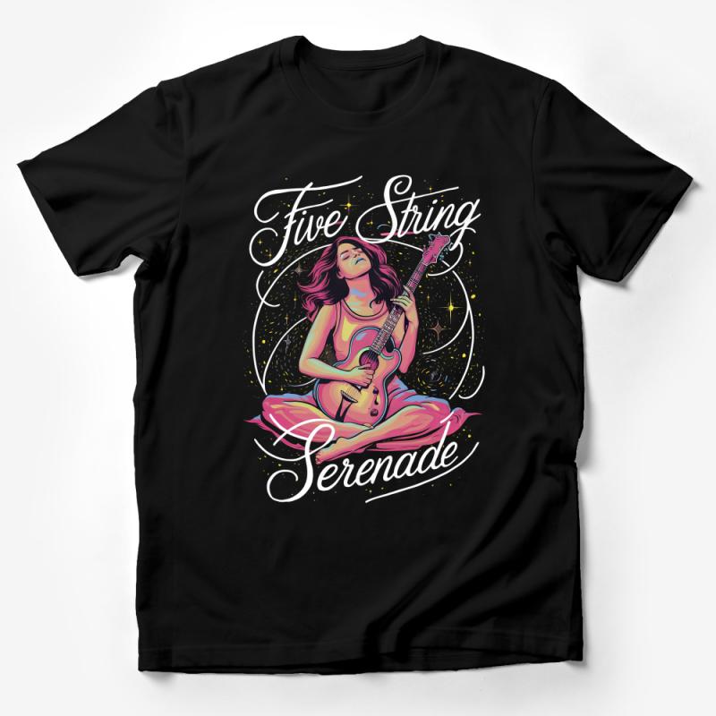 Women's Graphic Tee, Guitar Serenade T-Shirt, Music Lover Tee, Colorful Artistic Female Musician Shirt, Gift for Her, Unique Design Top Male T-Shirt