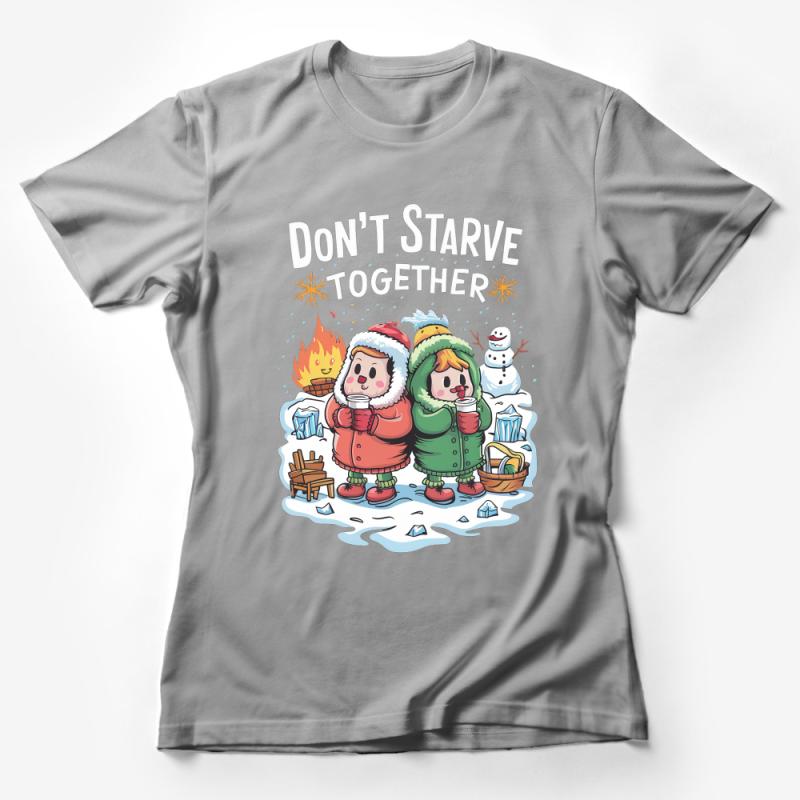 Winter Friends Graphic Tee, Don't Starve Together Themed Shirt, Cozy Gamer Apparel, Unisex Female T-Shirt