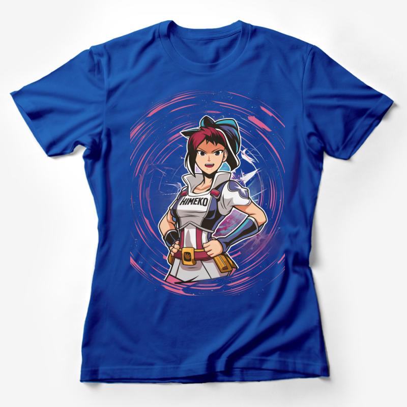 Bold Anime Warrior Girl Artwork T-Shirt, Vibrant Traditional Costume Design Tee, Striking Manga Character Fashion Top Female T-Shirt