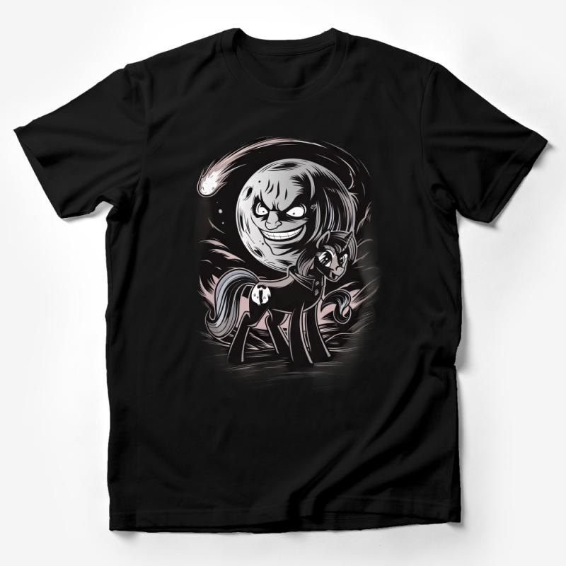 Cheshire Cat and Cartoon Pony Fantasy Art T-Shirt, Whimsical Fairy Tale Inspired Unisex Tee Male T-Shirt