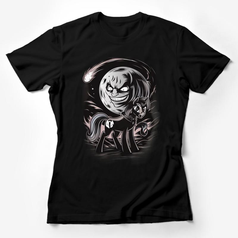 Cheshire Cat and Cartoon Pony Fantasy Art T-Shirt, Whimsical Fairy Tale Inspired Unisex Tee Female T-Shirt