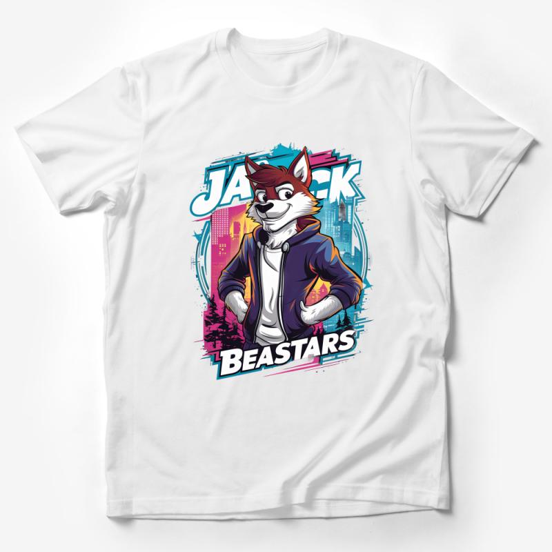 Unique Beastars Anime Inspired Jack the Wolf Graphic T-Shirt with Urban Backdrop Male T-Shirt