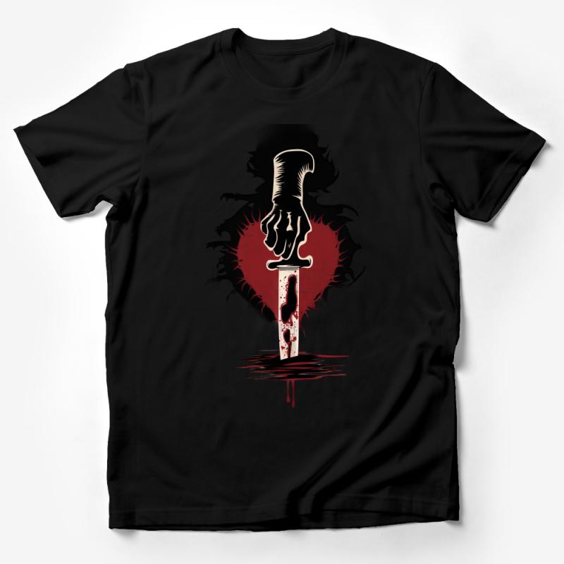 Gothic Heart Knife Graphic Tee, Unisex Edgy Streetwear, Dark Love Red Black T-Shirt, Urban Style Horror Aesthetic Tee Male T-Shirt