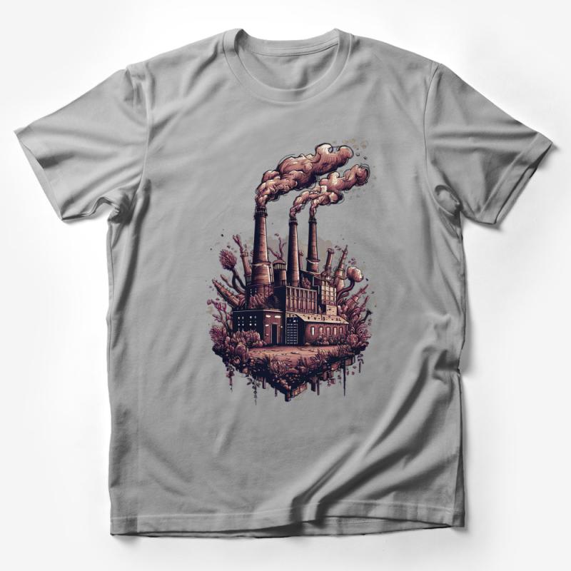 Industrial Landscape T-Shirt, Environmental Awareness Shirt, Eco-Friendly Factory Design Tee, Unisex Cotton Top, Unique Graphic Print Male T-Shirt