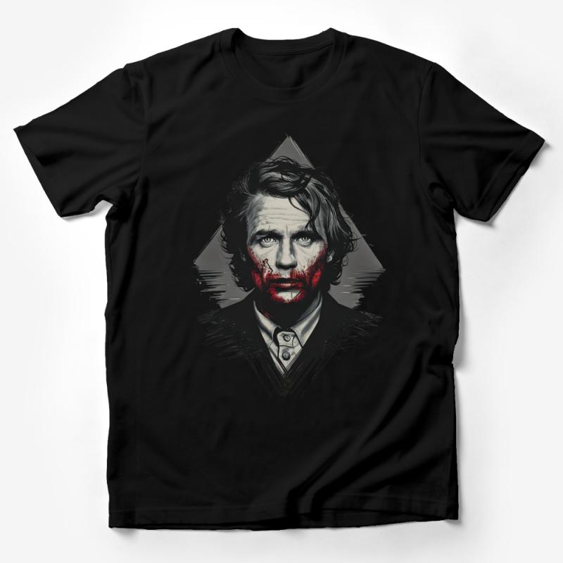 Unique Artistic Edgar Allan Poe Graphic T-Shirt with Red Accents, Unisex Apparel Male T-Shirt