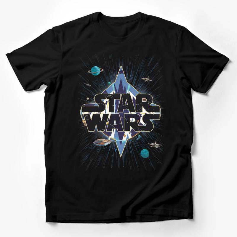 Vintage Star Wars Poster Art T-Shirt, Classic Movie Fan Apparel, Unique Sci-Fi Clothing Design Male T-Shirt