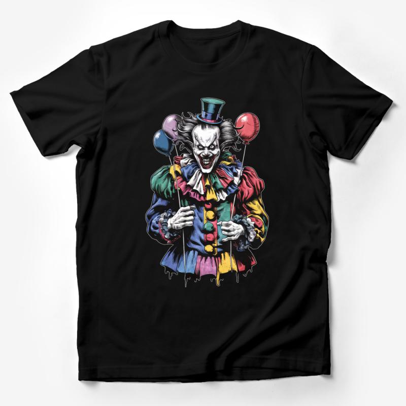 Scary Clown Graphic Tee, Horror Clown with Balloons, Unisex T-Shirt Design Male T-Shirt