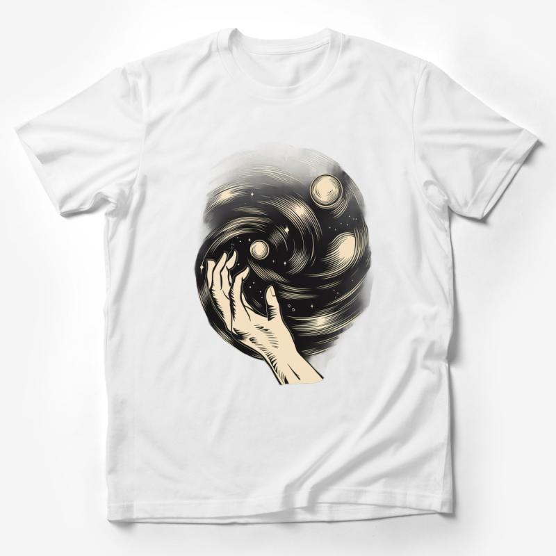 Cosmic Touch T-Shirt, Galaxy Art Tee, Aesthetic Space Design, Unisex Shirt with Graphic Print, Casual Clothing, Trendy Cosmic Tee Male T-Shirt