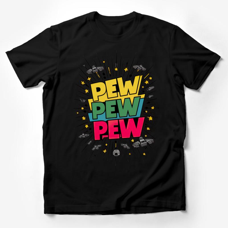 Funny Pew Pew Pew T-Shirt, Comic Sound Effects Shirt, Sci-Fi Spaceship Gun Tee, Unisex Graphic Tee for Geeks Male T-Shirt