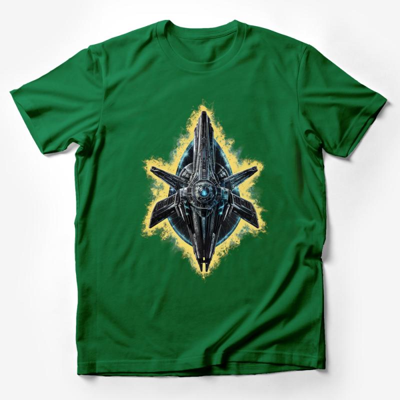 Galactic Explorer Spaceship T-Shirt, Sci-fi Fan Art Apparel, Unique Space Vessel Design Tee Male T-Shirt