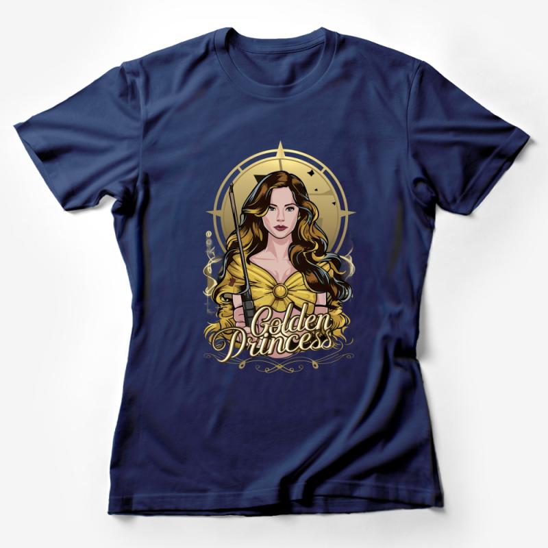 Golden Princess Warrior T-Shirt Design, Fantasy Art T-Shirt, Unique Princess Graphic Tee Female T-Shirt