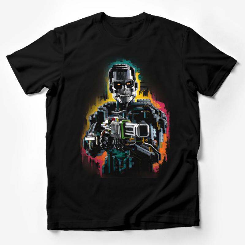 Futuristic Cyborg Warrior with Glowing Eyes Graphic T-Shirt, Sci-Fi Robot Illustration Tee Male T-Shirt