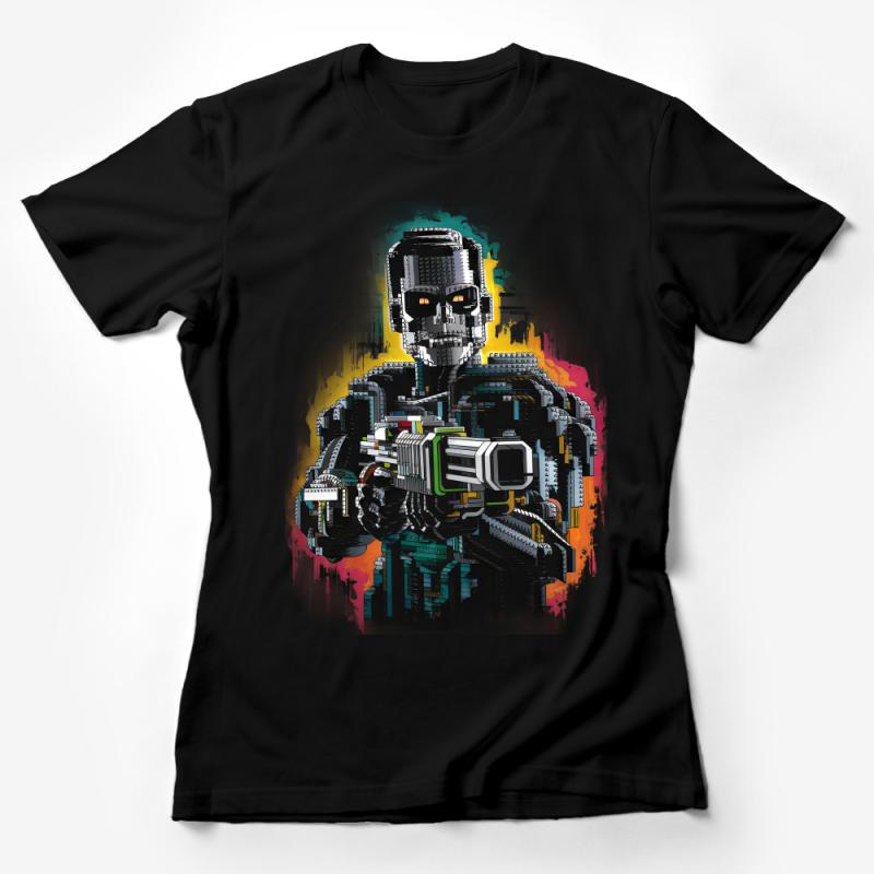 Futuristic Cyborg Warrior with Glowing Eyes Graphic T-Shirt, Sci-Fi Robot Illustration Tee Female T-Shirt