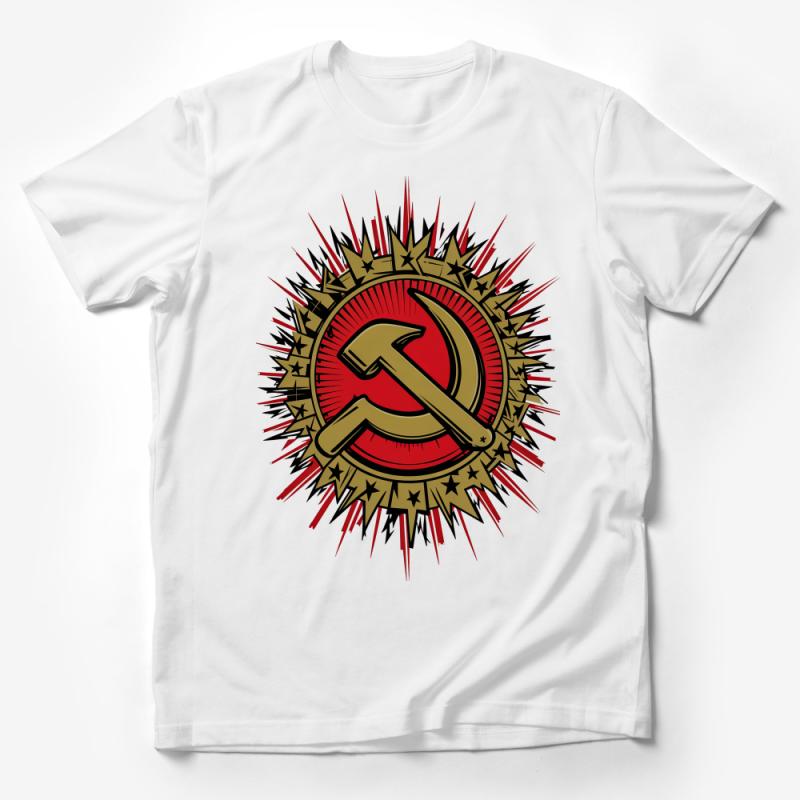 Red Starburst Hammer and Sickle T-Shirt, Communist Symbol, Retro Graphic Tee, Unisex Political Statement Top Male T-Shirt