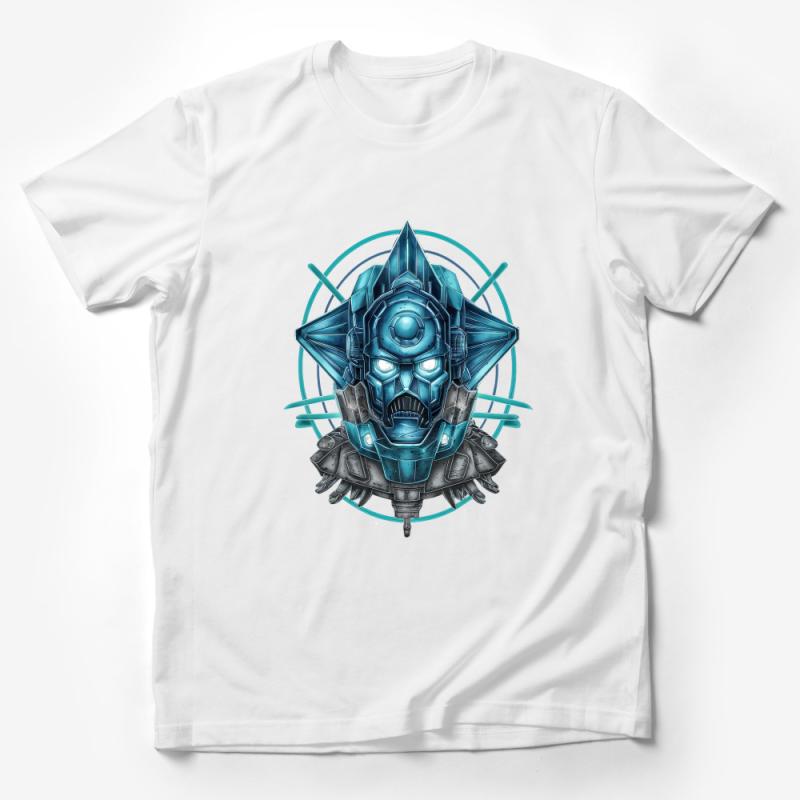 Cybernetic Warrior Graphic Tee, Futuristic Robot Head Design, Sci-Fi Apparel for Geeks Male T-Shirt