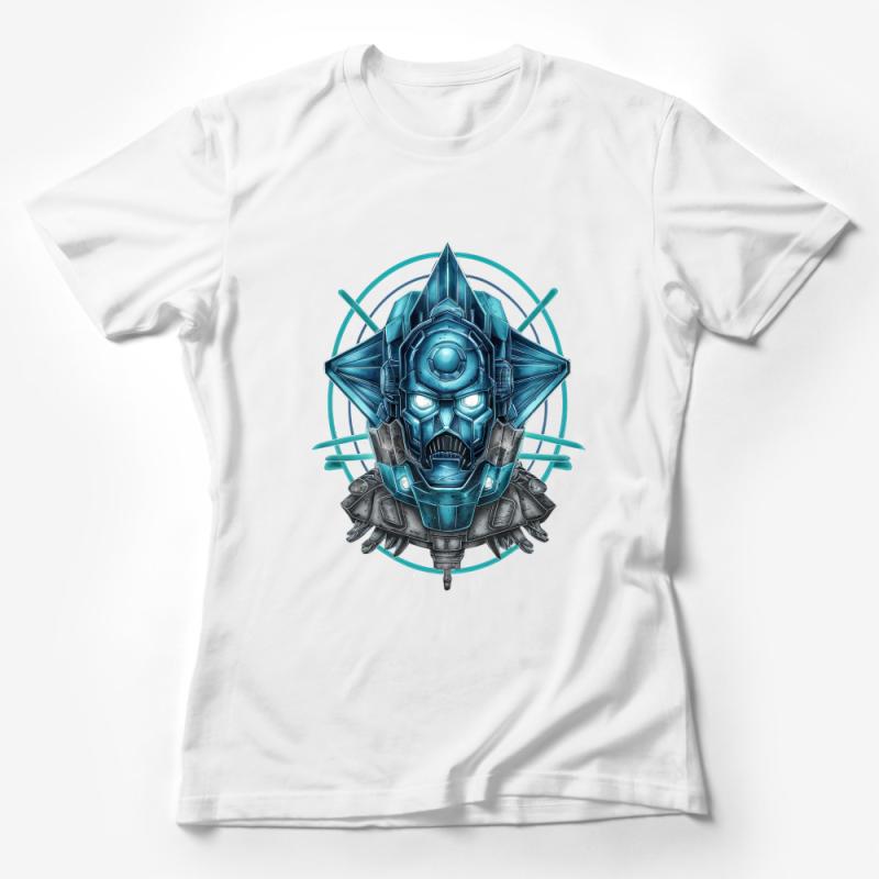 Cybernetic Warrior Graphic Tee, Futuristic Robot Head Design, Sci-Fi Apparel for Geeks Female T-Shirt