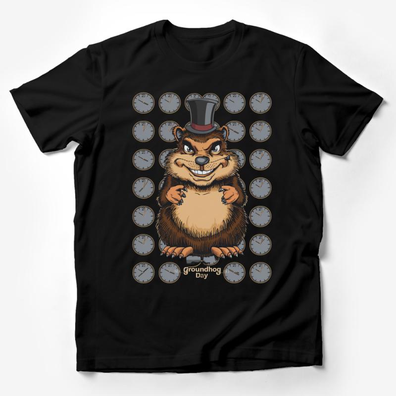 Groundhog Day T-Shirt, Cartoon Top Hat Woodchuck, Funny Animal Shirt, Quirky Whimsical Tee, Unique Graphic Shirt Design, All Sizes Male T-Shirt