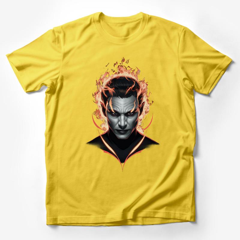 Fiery Superhero Graphic Tee, Unique Comic Character in Flames, Unisex T-Shirt Design Male T-Shirt