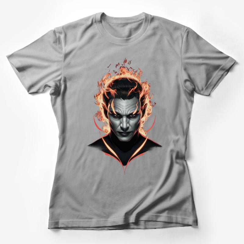 Fiery Superhero Graphic Tee, Unique Comic Character in Flames, Unisex T-Shirt Design Female T-Shirt