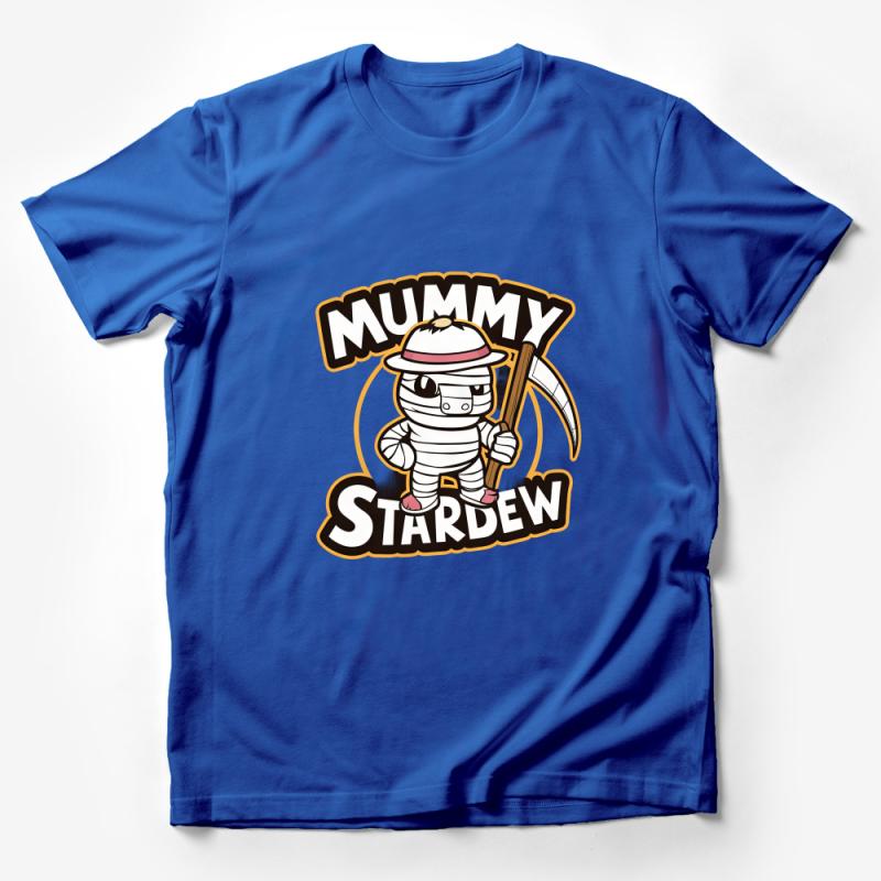 Cute Cartoon Mummy T-Shirt, Kids Graphic Tee, Cool Mummy with Hat and Scythe, Fun Halloween Costume Shirt, Stardew Inspired Male T-Shirt