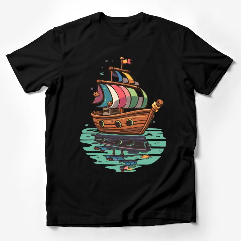 Colorful Nautical Adventure Sailing Ship Cartoon Graphic T-Shirt Design Male T-Shirt