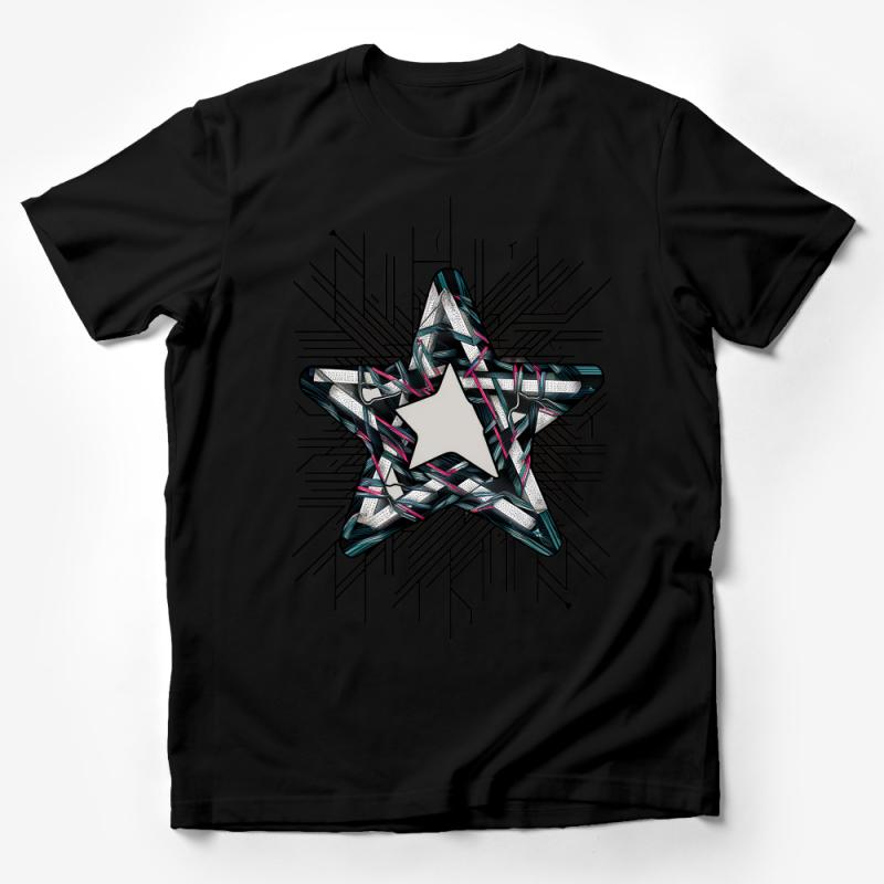 Abstract Geometric Star Design T-Shirt, Modern Art Graphic Tee, Unisex Fashion Top, Casual Streetwear, Unique Print Shirt for All Male T-Shirt