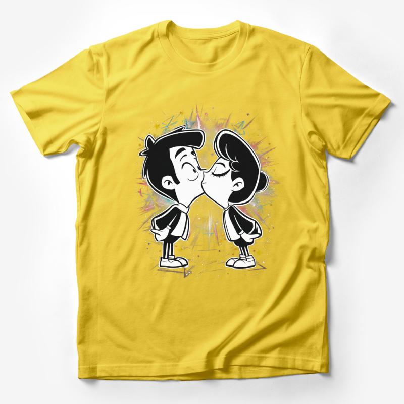 Cute Cartoon Couple Kissing T-Shirt, Graphic Tee for Couples, Romantic Love Shirt, Unique Gift for Anniversary Male T-Shirt