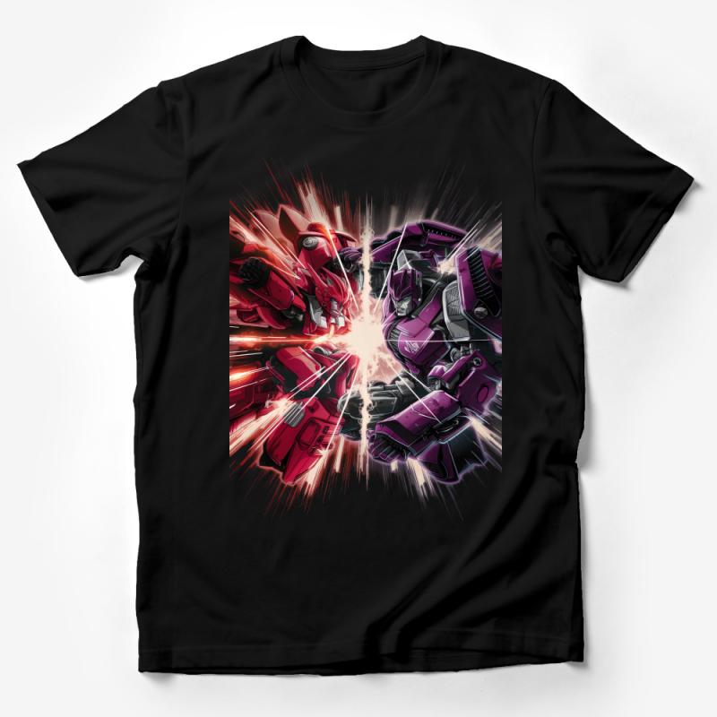 Epic Clash of Mechanical Titans Graphic Tee, Vibrant Robot Battle T-Shirt Male T-Shirt