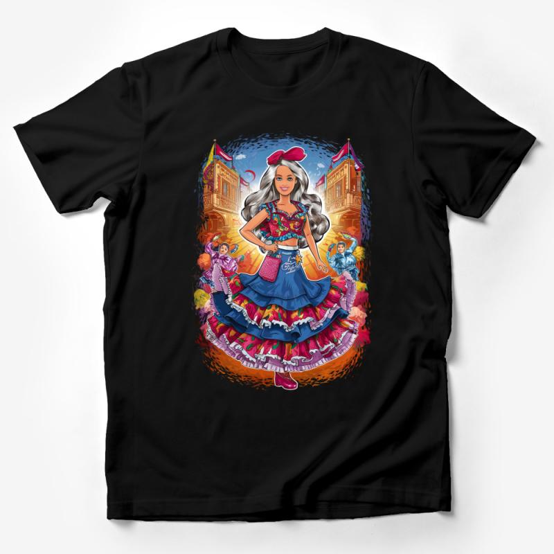 Women's Vibrant Fiesta Fashion T-Shirt, Colorful Traditional Costume Graphic Tee, Cultural Celebration Apparel Male T-Shirt