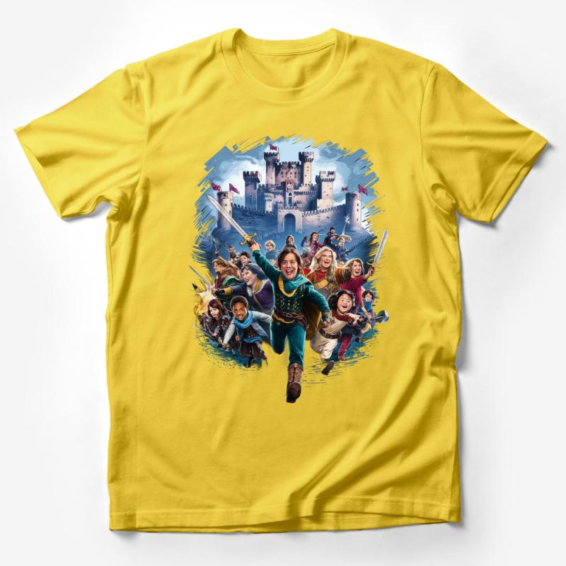 Epic Fantasy Adventure Castle and Heroes Illustrated Graphic T-Shirt for Fantasy Fans Male T-Shirt