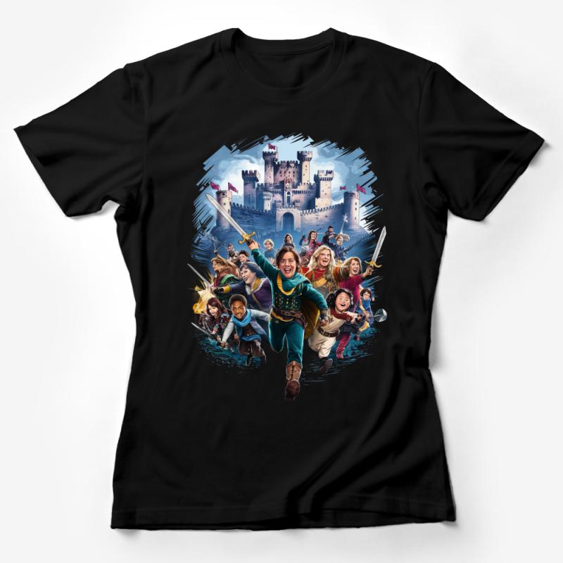 Epic Fantasy Adventure Castle and Heroes Illustrated Graphic T-Shirt for Fantasy Fans Female T-Shirt